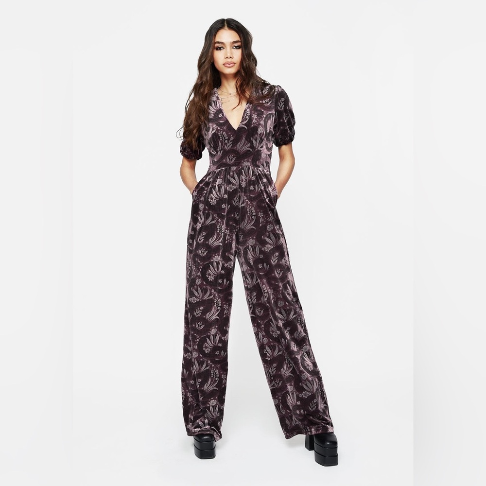 Deception Snake Foil Print Velour Jumpsuit - size US 12/ UK 16